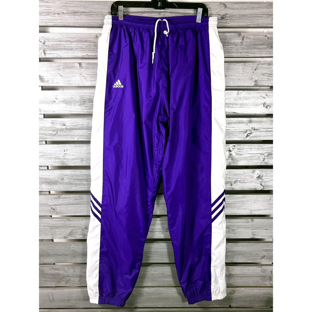 Vintage Adidas Purple White Striped Track Pants Mens XL Windbreaker Joggers